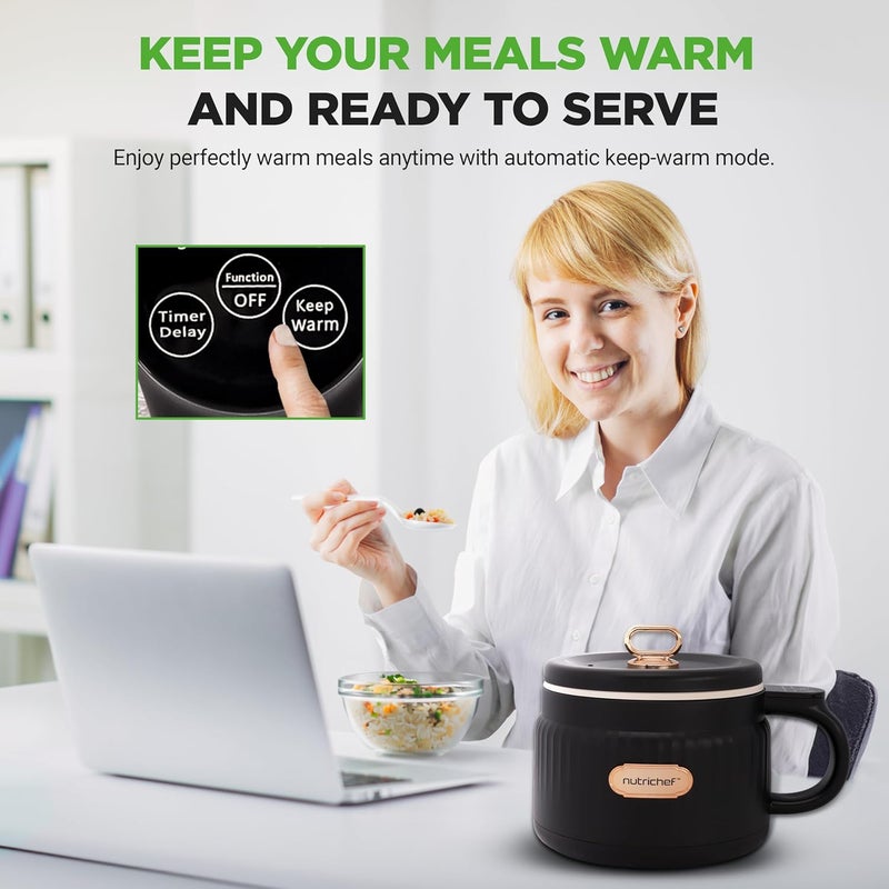 NutriChef 1.6 QT Portable Electric Rice Cooker & Lunch Maker | Multi-Functional & Non-Stick Ceramic Coating | Digital Control Panel | 6 Cook Functions: Rice, Soup, Stew, Porridge & More | Black - Image 4